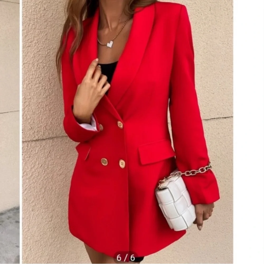 Zara Double Breasted Long Blazer Red Bloggers Favorite - Picture 3 of 15